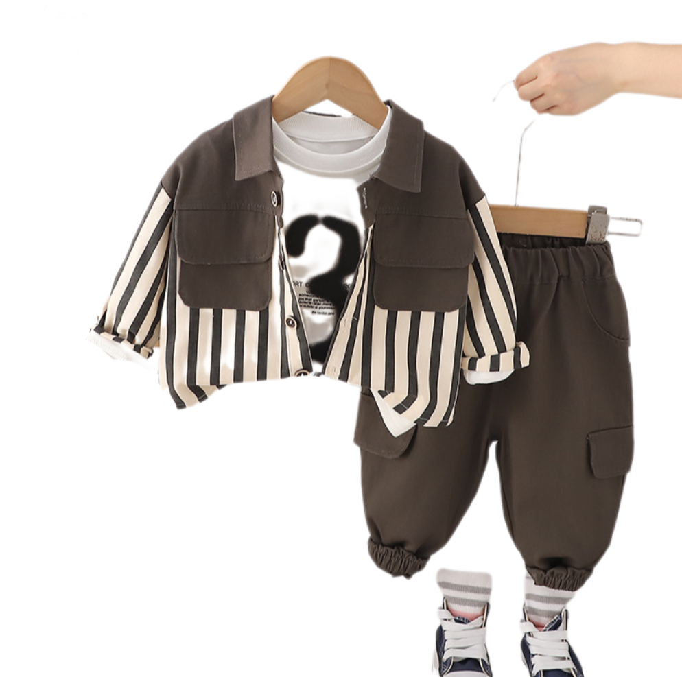 Trendy Boys' 3-Piece Long-Sleeve Shirt Set - Stylish Autumn Outfit for Kids