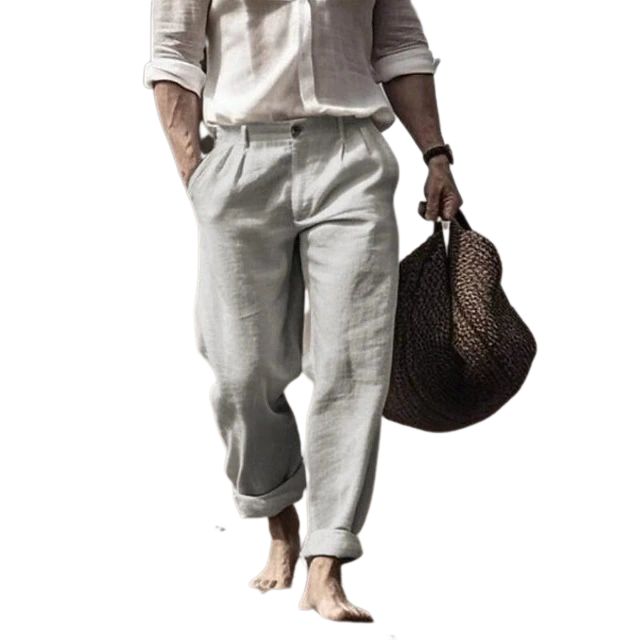 Men's Summer Beach Straight Leg Solid Color Loose Cotton Linen Pants Breathable Comfortable Outdoor Wear