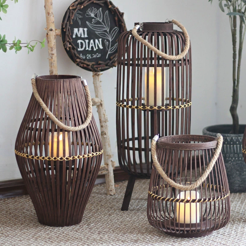 Vintage Wooden Lantern Floor Candle Holder – Romantic Decorative Lantern for Guesthouses, Showrooms, Balconies, and Hotels