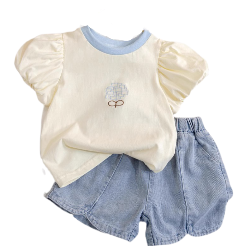 Girls' Summer Denim Set – Trendy Korean-Style Two-Piece Outfit