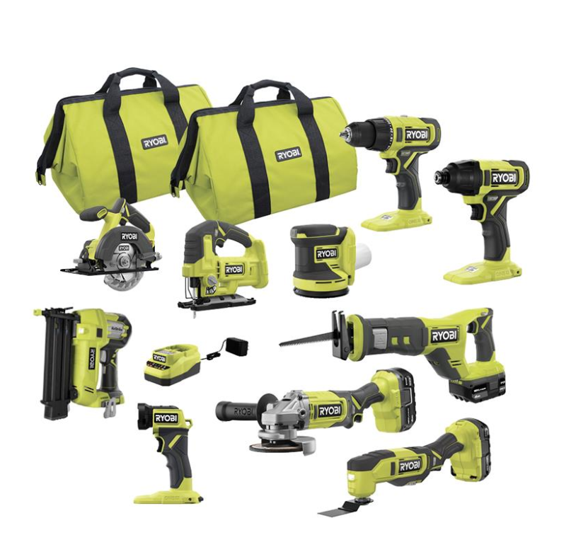 RYOBI ONE+ 18V Cordless 10-Tool Combo Kit with 3 Batteries and Charger PCK750KN