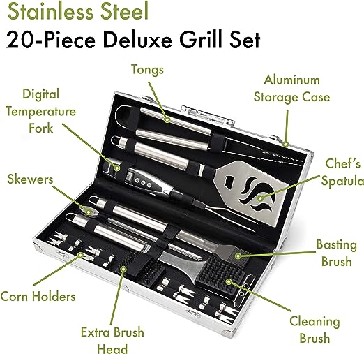 Cuisinart CGS-5020 BBQ Tool Aluminum Carrying Case, Deluxe Grill Set, 20-Piece