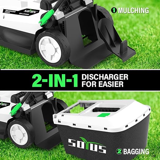 SOYUS Electric Lawn Mower Cordless, 13 Inch 20V 2-in-1 Lawn Mowers with 30L Collection Bag, Brushless Motor and 5-Position Height Adjustment, 4.0Ah Batteries & Charger Included