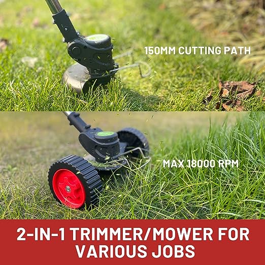 Weed Wacker Electric Weed Eater,3-in-1 Push Lawn Mower & Edger Tool with 3 Types Blades, 21V 2Ah Li-Ion Battery Powered for Garden and Yard,Red