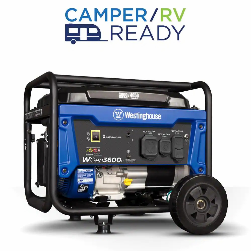 WGen3600c 4,650/3,600 Watt Gasoline Powered RV-Ready Portable Generator with Recoil Start and CO Sensor