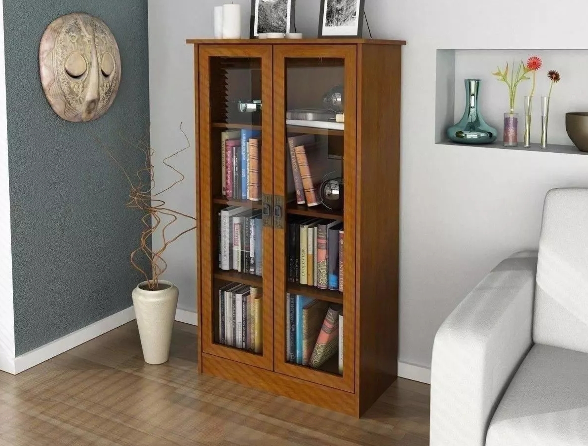 Quinton Point Brown Oak Bookcase with Glass Doors