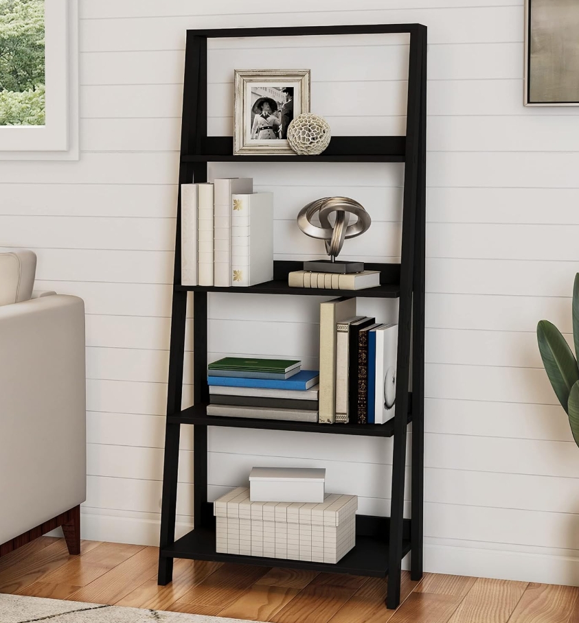 Lawrence Black 4-Shelf Ladder Bookcase Set