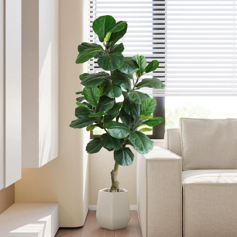 Nordic Faux Fiddle Leaf Fig Plant - Large Artificial Greenery Potted Indoor Decor for Living Room and Floor Display