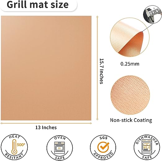 YRYM HT Copper Grill Mats for Outdoor Grill -Set of 5 Nonstick BBQ Grill Mat 15.75 x 13