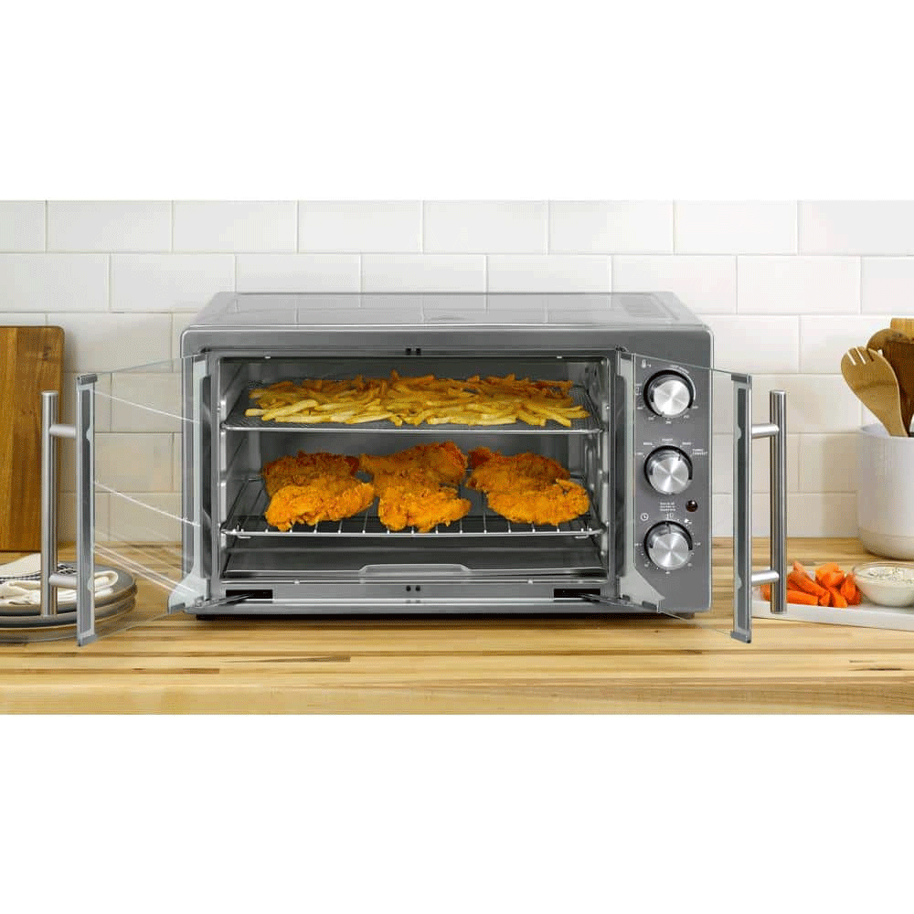 Oster 1700 W Dark Stainless Steel Manual French Door Air Fry Oven 2142004