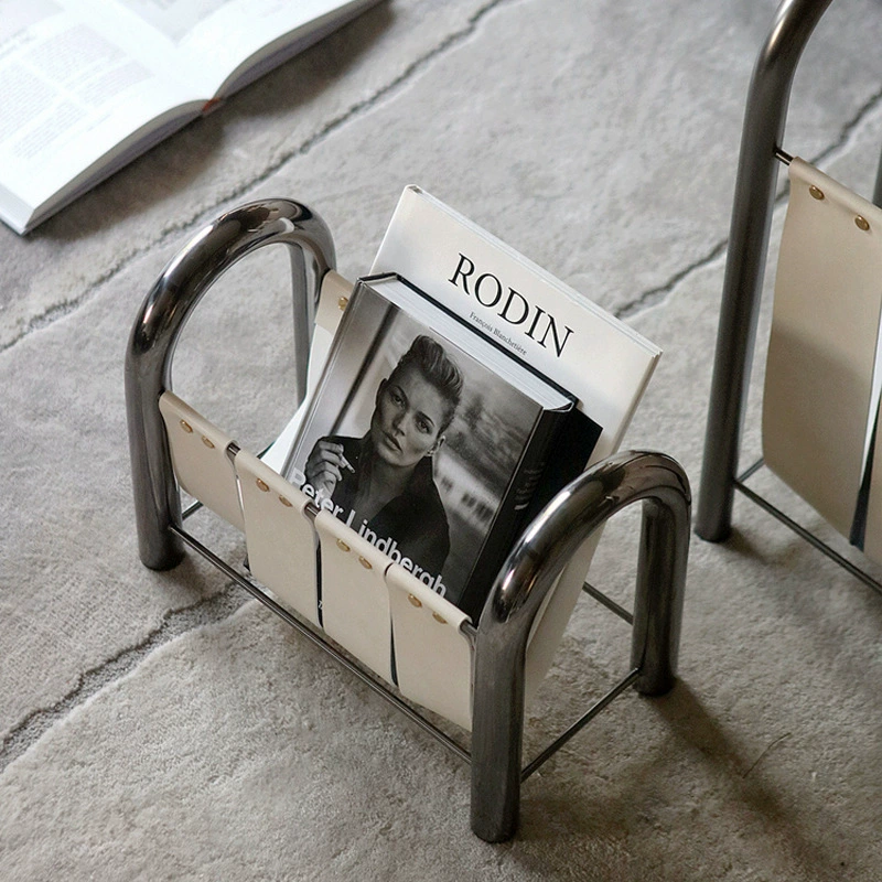 Modern Luxe Metal & Leather Magazine Rack