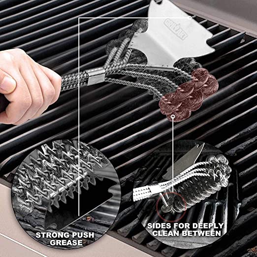 Grill Brush and Scraper Bristle Free – Safe BBQ Brush for Grill – 18'' Stainless Grill Grate Cleaner - Safe Grill Accessories for Porcelain/Weber Gas/Charcoal Grill – Gifts for Grill Wizard