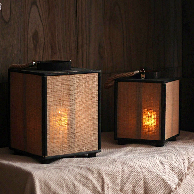 Vintage Burlap Lantern Candle Holder – Simple Style Decorative Piece for Tea Rooms, Showrooms, and Traditional Spaces, Japanese & Chinese Style