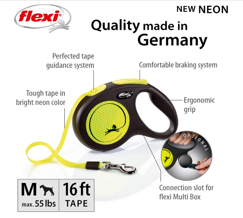 Flexi Giant Retractable Tape Dog Leash， Neon