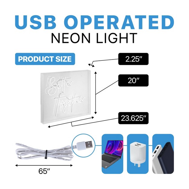 X 20 quot Better Together Contemporary Glam Acrylic Box Usb Operated Led Neon Light White Jonathan Y