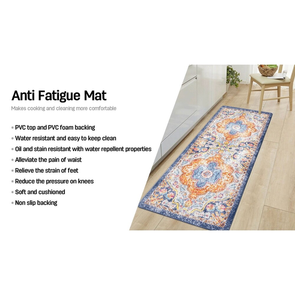 World Rug Gallery Distressed Bohemian Vintage Anti fatigue Standing Mat