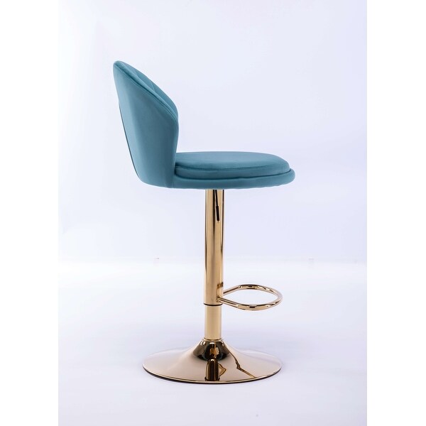 Bar Stools，with Chrome Footrest and Base Swivel Height Adjustable Mechanical Lifting Velvet + Golden Leg