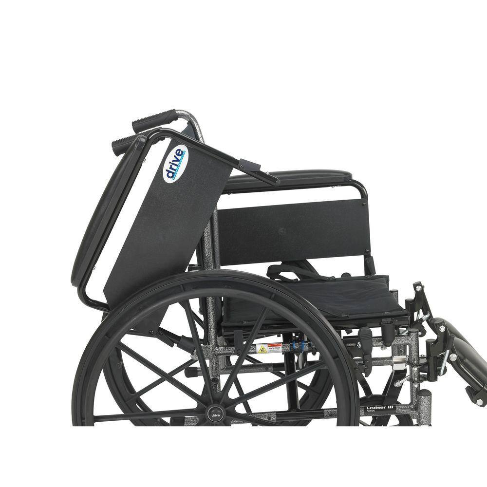 Drive Medical Cruiser III Wheelchair with Removable Flip Back Arms Full Arms and Elevating Legrests k320dfa-elr