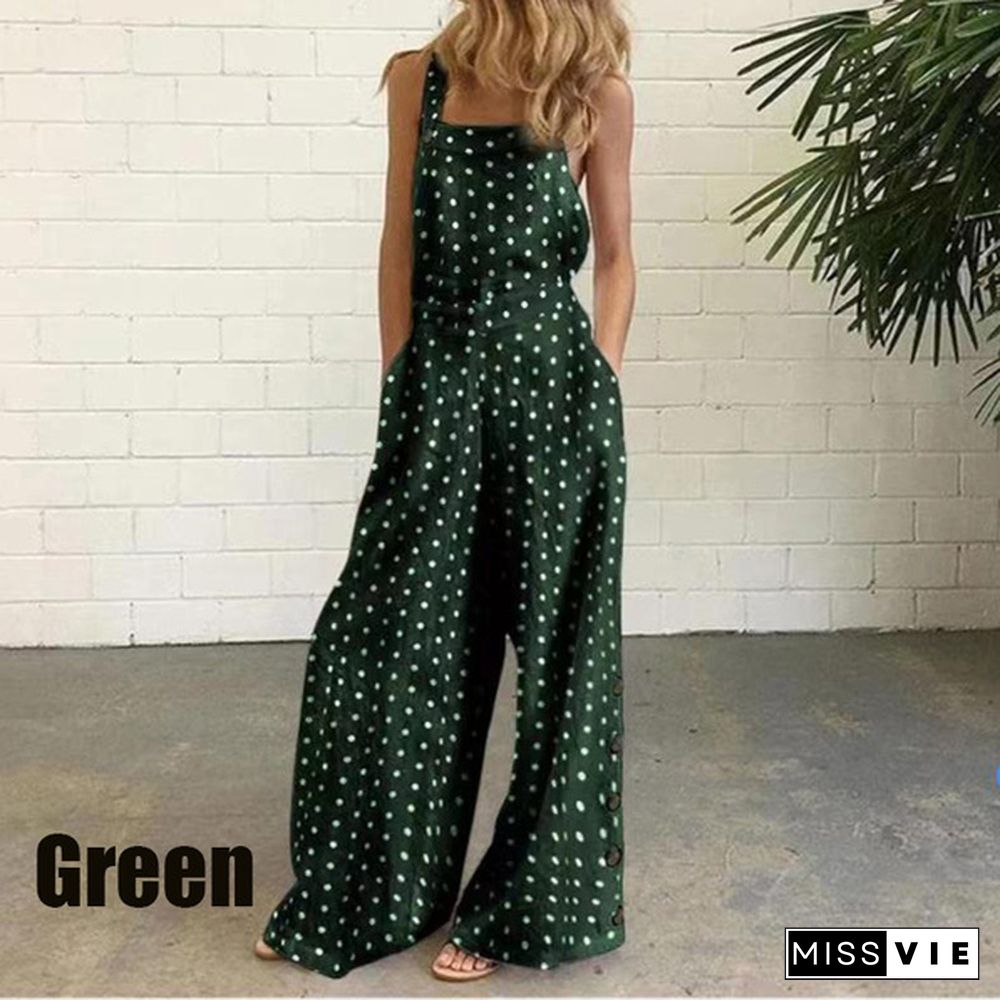 New Fashion Women's Summer Sleeveless Wide Leg Jumpsuit Rompers Plaid Pants with Pockets Long Trousers Suspenders Overalls Pantalon Femme