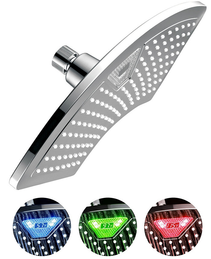 DreamSpa AquaFan 12-inch Rainfall LED Shower Head with Color-Changing LED LCD Temperature Display