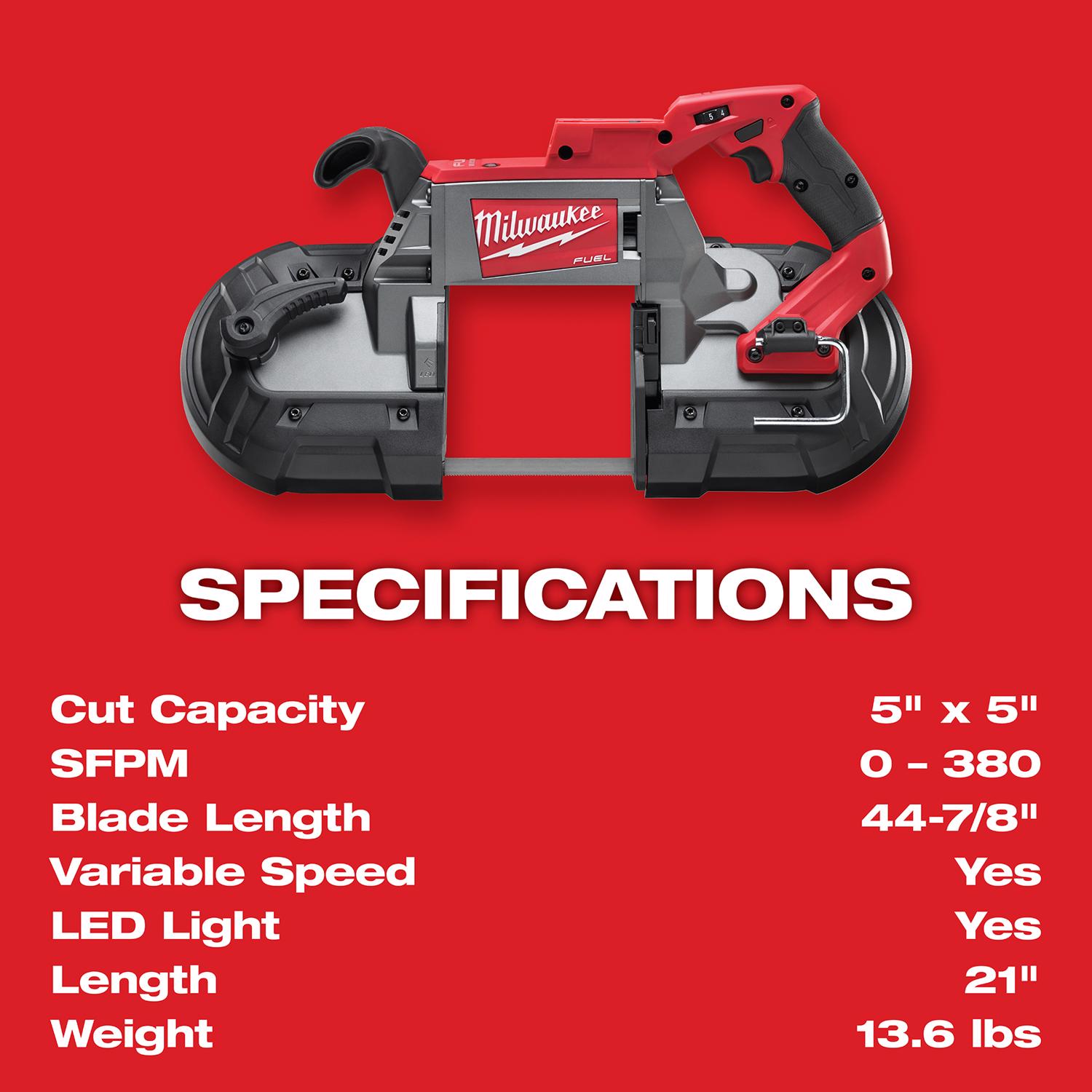 MW M18 Fuel 18 V 5 amps Cordless Deep Cut Band Saw Kit (Battery \u0026 Charger)