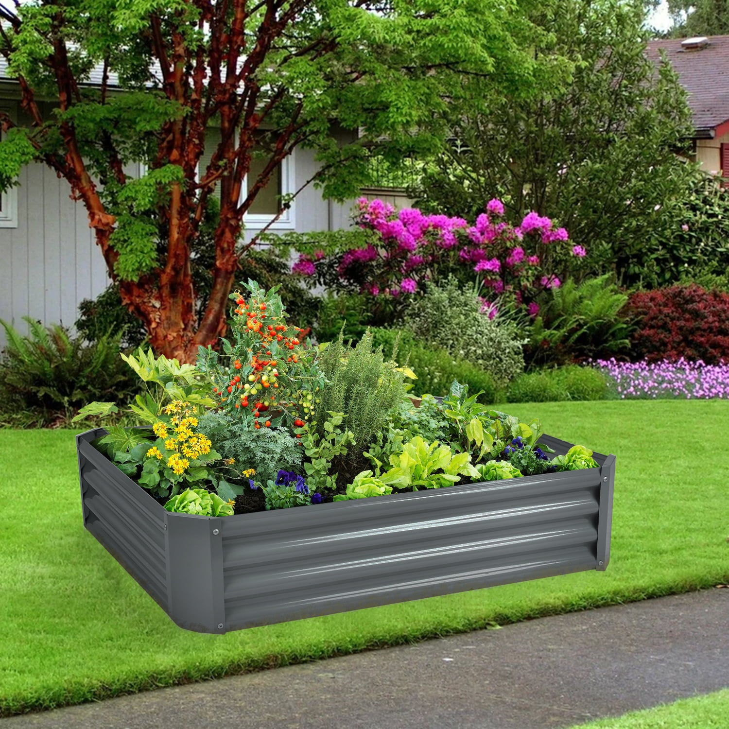 2 pack Galvanized Raised Garden Bed Metal Elevated Planter Box Kit for Outdoor Vegetable Flower Herb Rectangular Steel Bottomless Frame Gardening Protection Patio Decoration (Gray, 8x3x1ft)