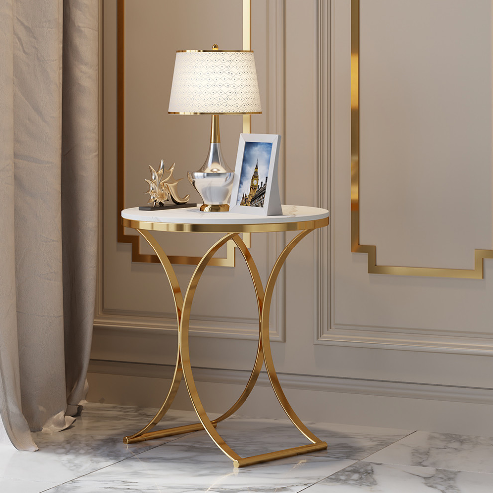 Modern Luxurious Round White Marble Stone Side Table X Base End Table   Contemporary   Side Tables And End Tables   by Homary International Limited  Houzz