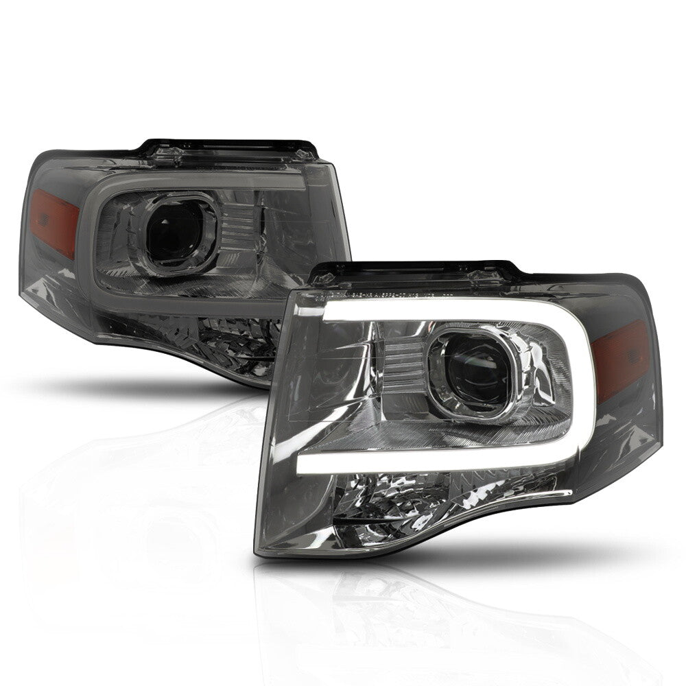 Smoke *LED BAR DRL* Projector Headlight Amber Signal for 07-14 Ford Expedition 08 09 10 11 12 13