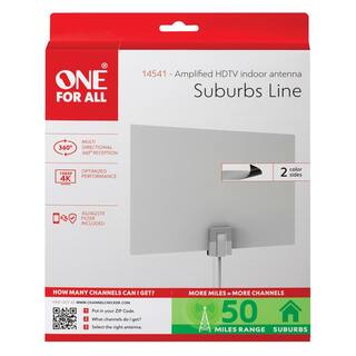 One For All 50 Mile Range Amplified Indoor Paper Thin Antenna 14541