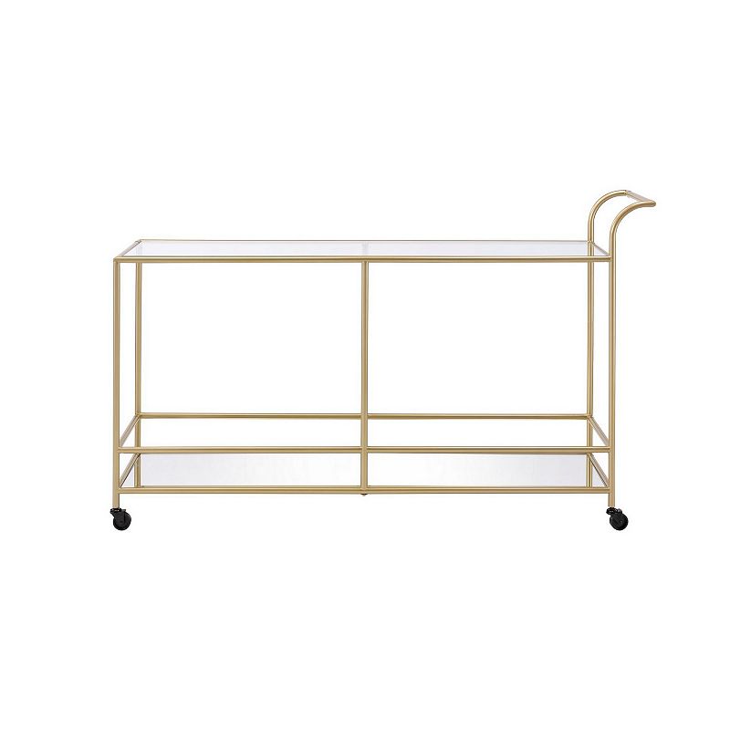 Serving Cart with 2 Tier Design and Metal Frame， Gold