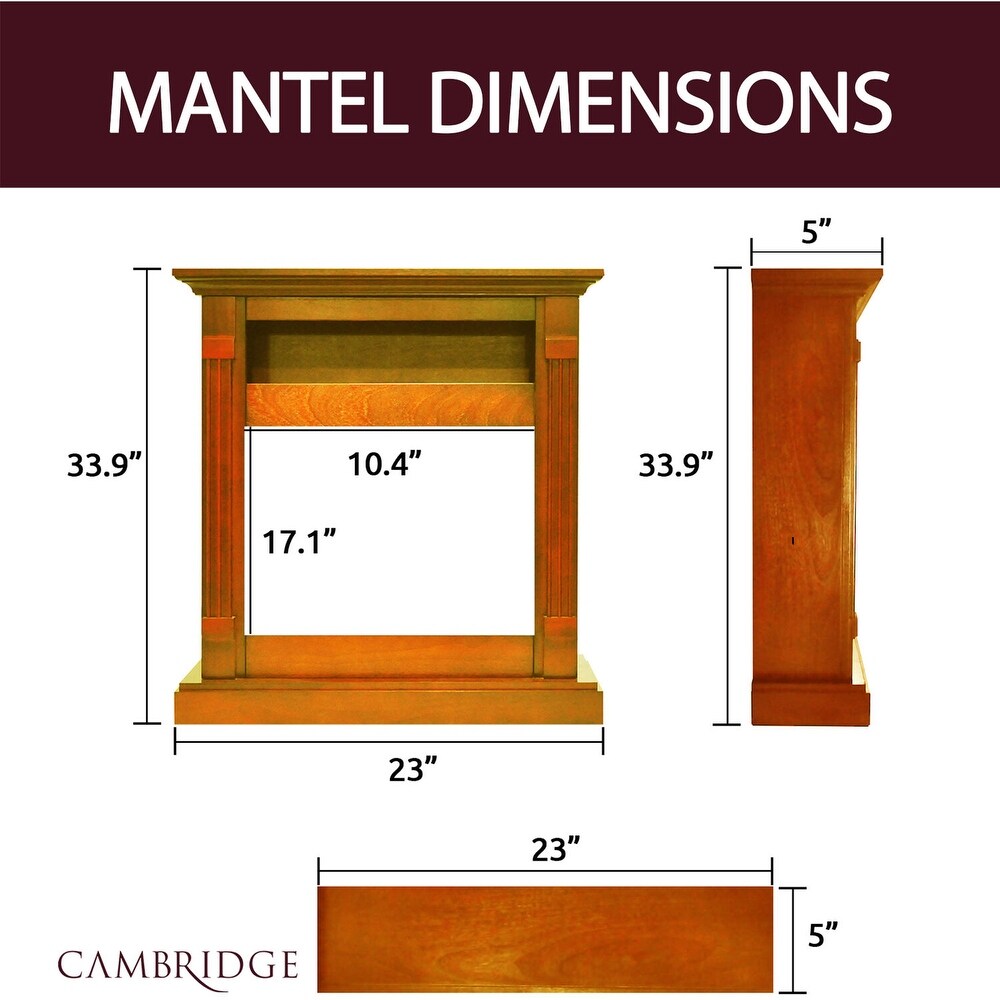 Cambridge Sienna 34 In. Electric Fireplace w/ Multi Color LED Insert and Teak Mantel