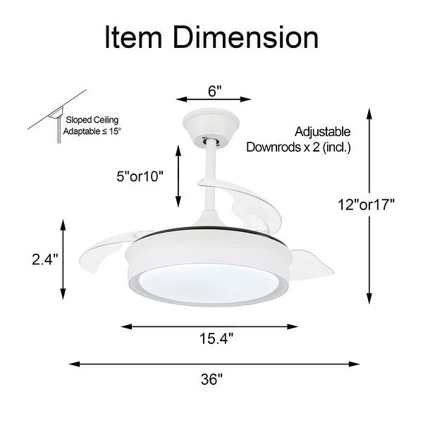 Round 36-inch LED Retractable Ceiling Fan with Remote 3 Color Tones Quiet Ceiling Fan for Living Room and Bedroom - 36 Inches Shopping - The Best Deals on Ceiling Fans | 34480528