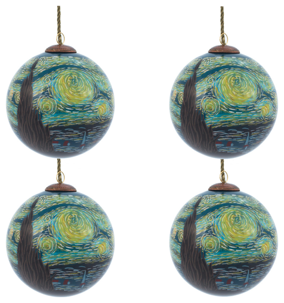 Starry Night Glass Ornament Collection  Set of 4   Modern   Christmas Ornaments   by overstockArt  Houzz