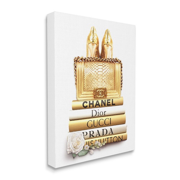 Stupell Industries Divine Golden Fashion Purse On Glam Designer Bookstack