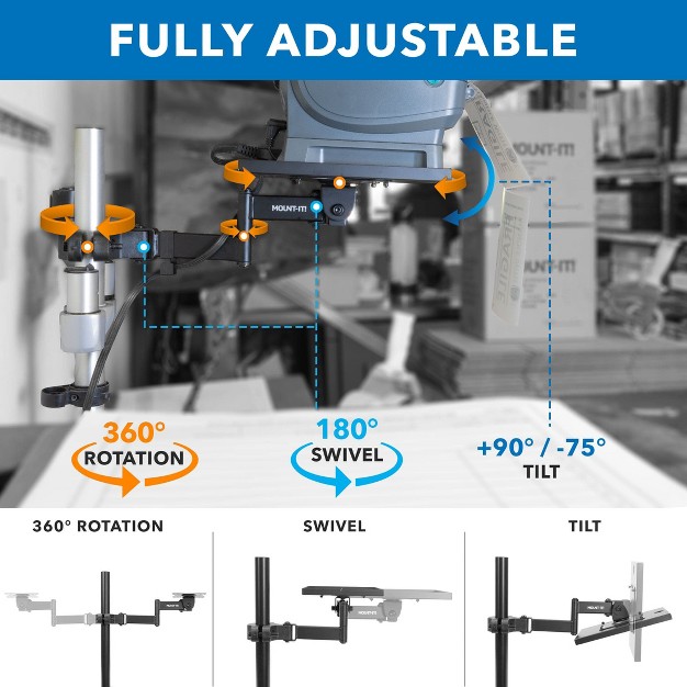 Mount it Printer Pole Mount For Thermal Label Printers 11 Lbs Capacity Full Motion Arm With Rotating Tray And Arm Mount For Label Makers