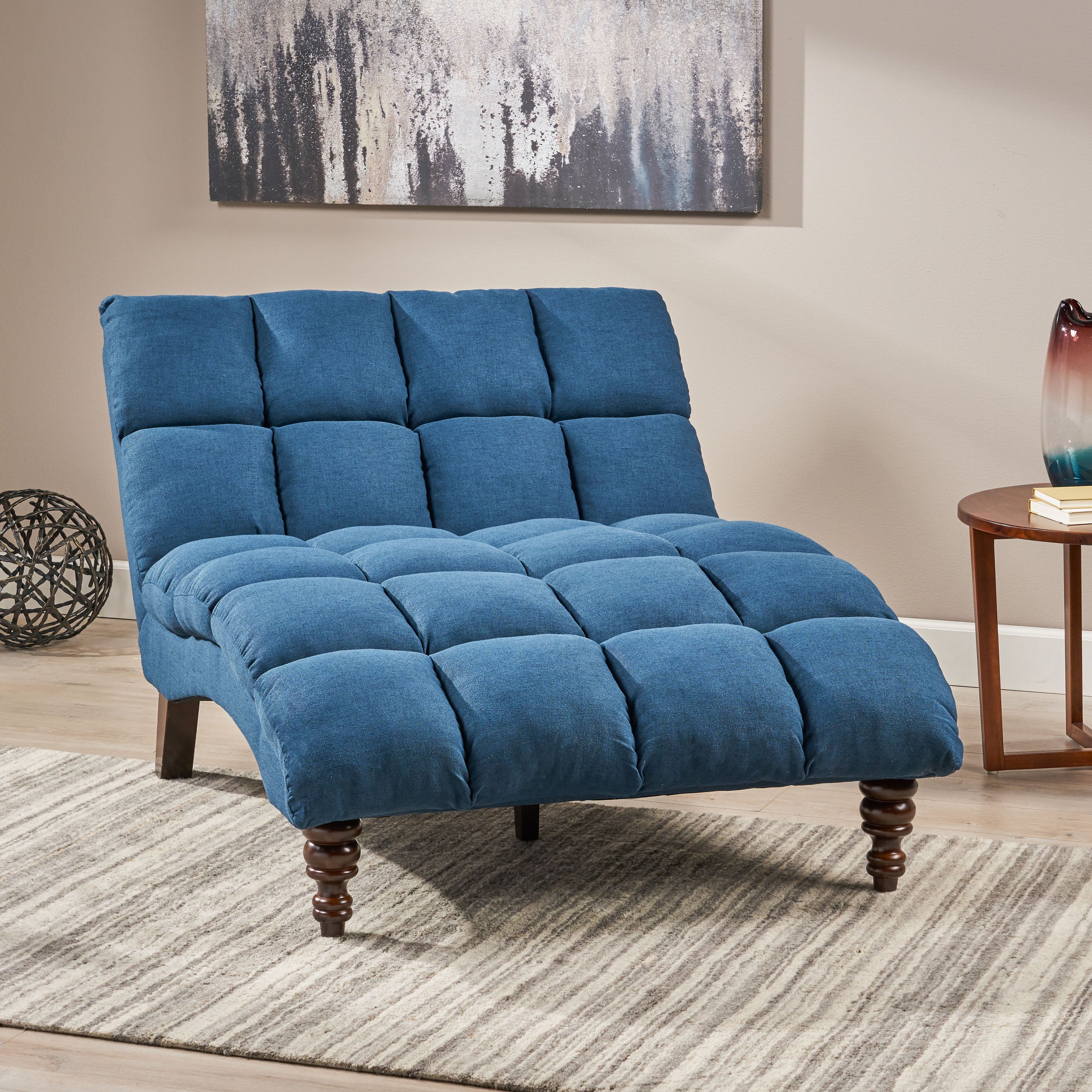 Olympia Modern Tufted Fabric Double Chaise Lounge