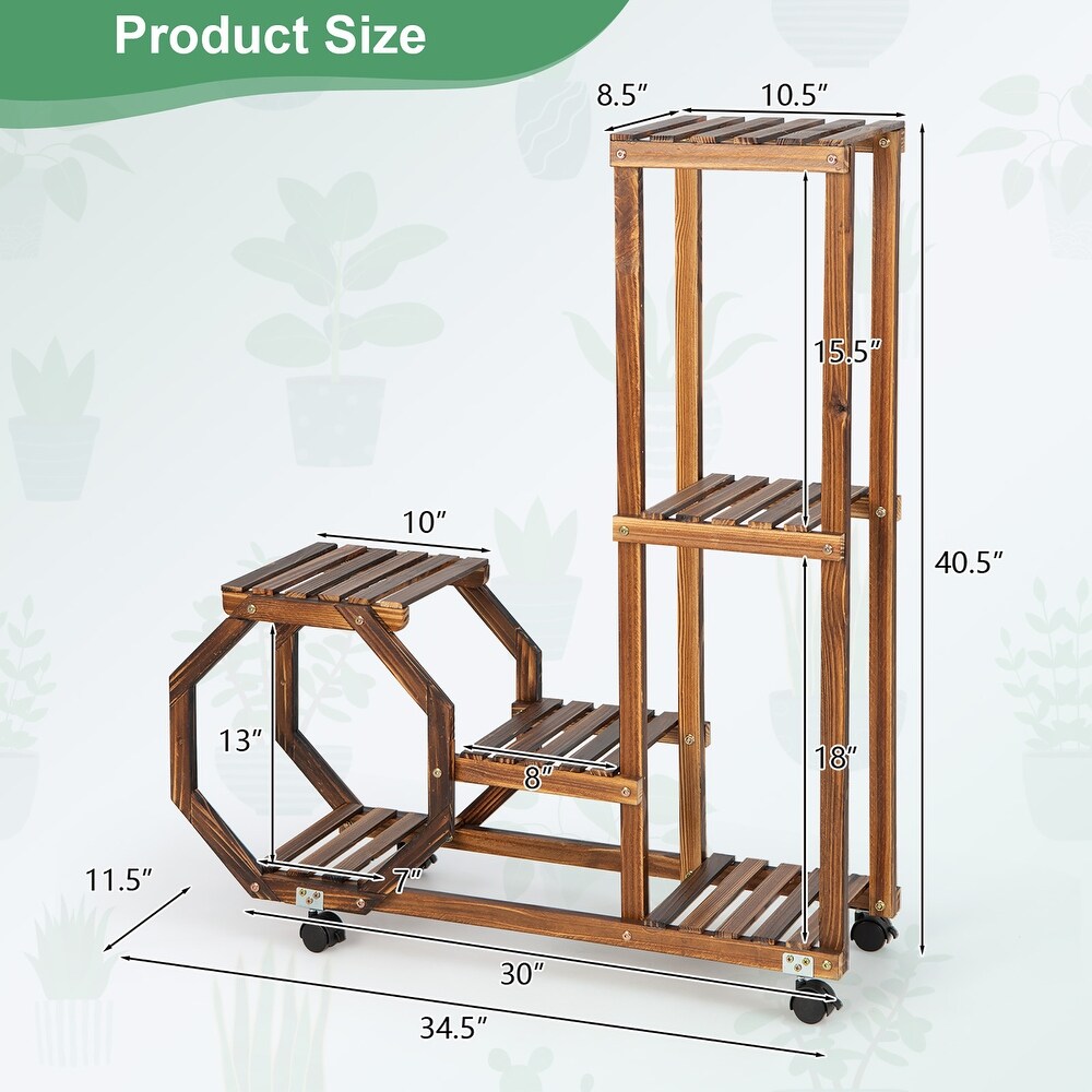 Costway 6 tier 6 Potted Rolling Plant Stand Wooden Storage Display   See Details