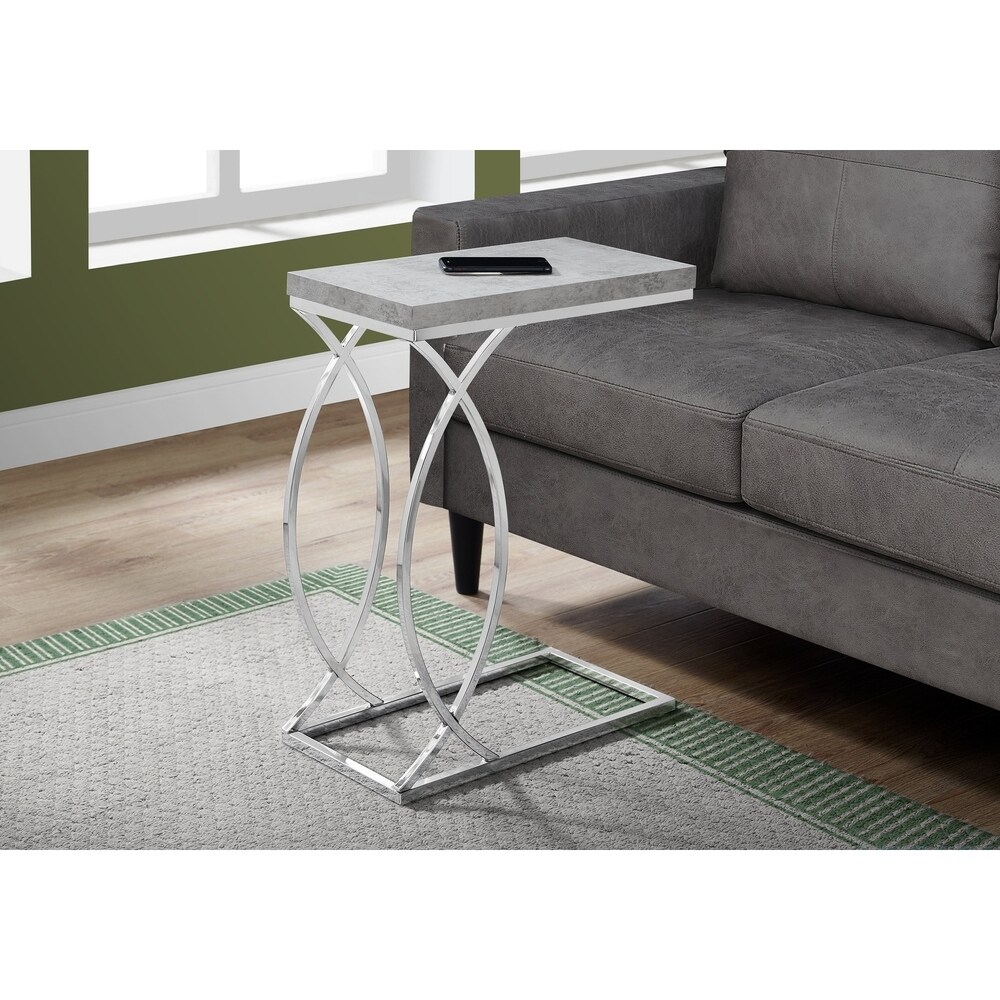 Accent Table  C shaped  End  Side  Snack  Living Room  Bedroom  Metal  Laminate  Chrome  Contemporary  Modern