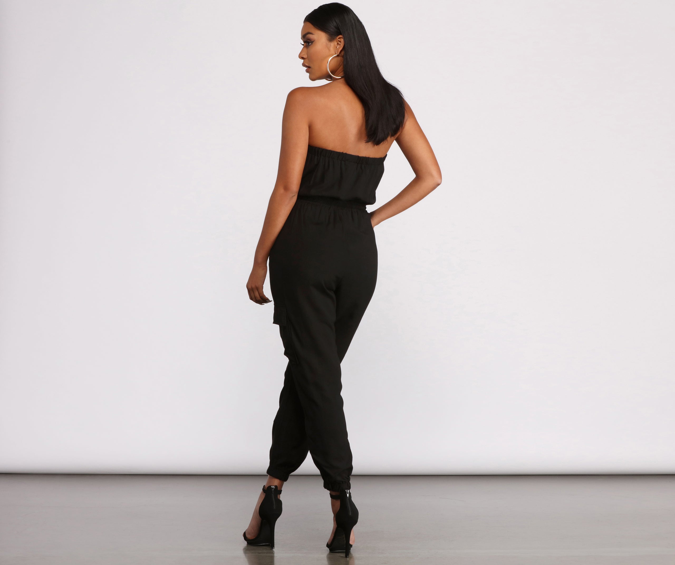 Strapless Cargo Pocket Jogger Jumpsuit