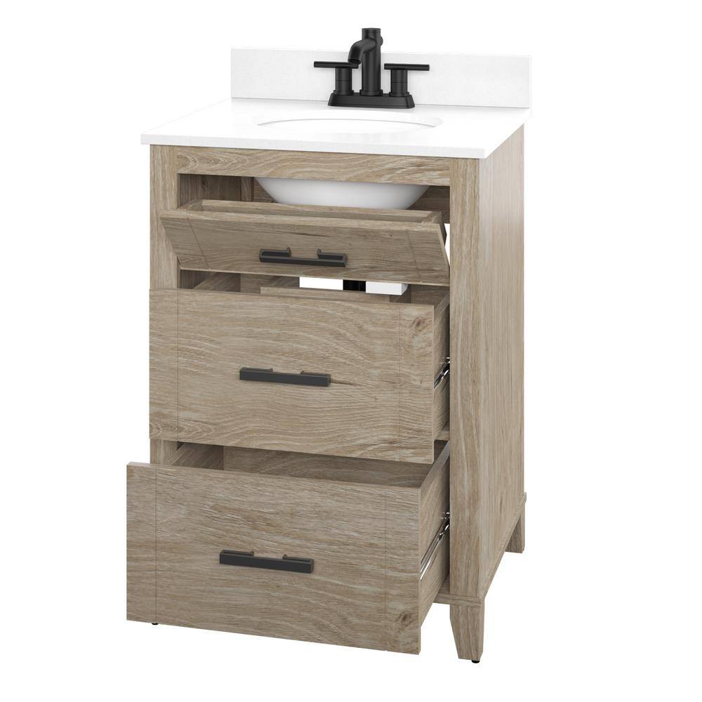 Glacier Bay Farmdale 24 in. W x 20 in. D x 37.9 in. H Bath Vanity in Natural Oak with White Stone Top 24BV35083ZPO117