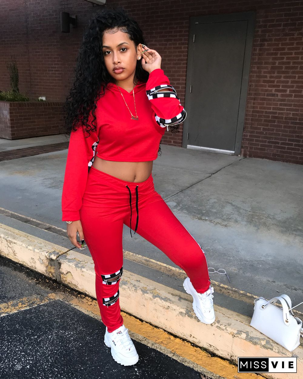 Autumn Hoodies Crop Top Sweat Pants Women Matching Sets