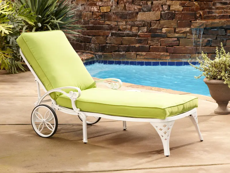 Sanibel White Outdoor Chaise Lounge with Green Cushions