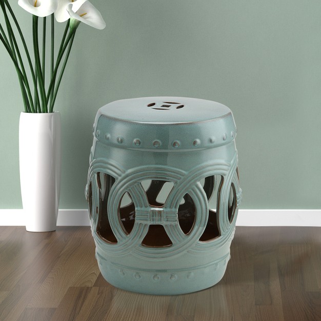 X 17 quot Ceramic Side Table Garden Stool With Knotted Ring Design amp Glazed Strong Materials