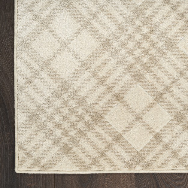 Nourison Beige Plaid Non skid Kitchen Washable Accent Rug Mat