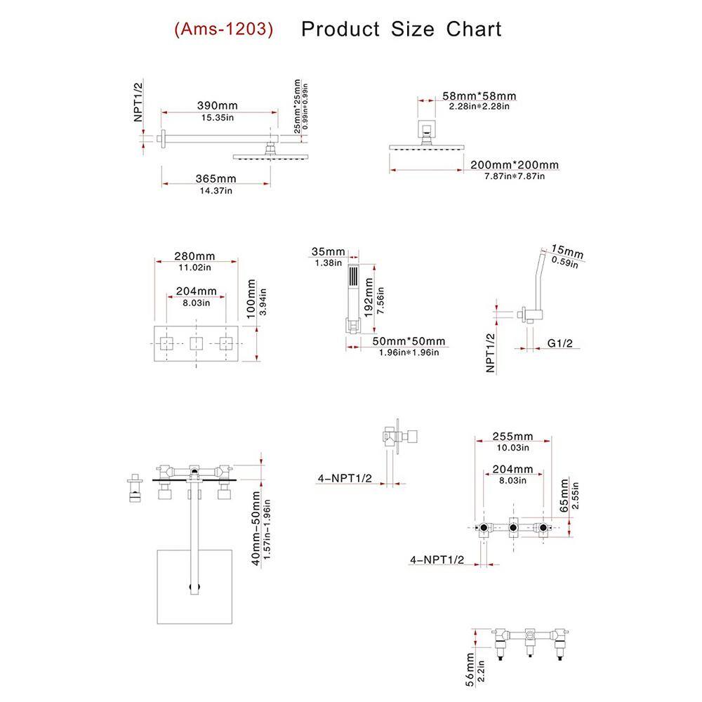 Flynama Modern Wall Mounted Shower Kit 1-Spray 10 in. Square Rain Shower Head with Hand Shower in Matt Black (Valve Included) RB07HS4B