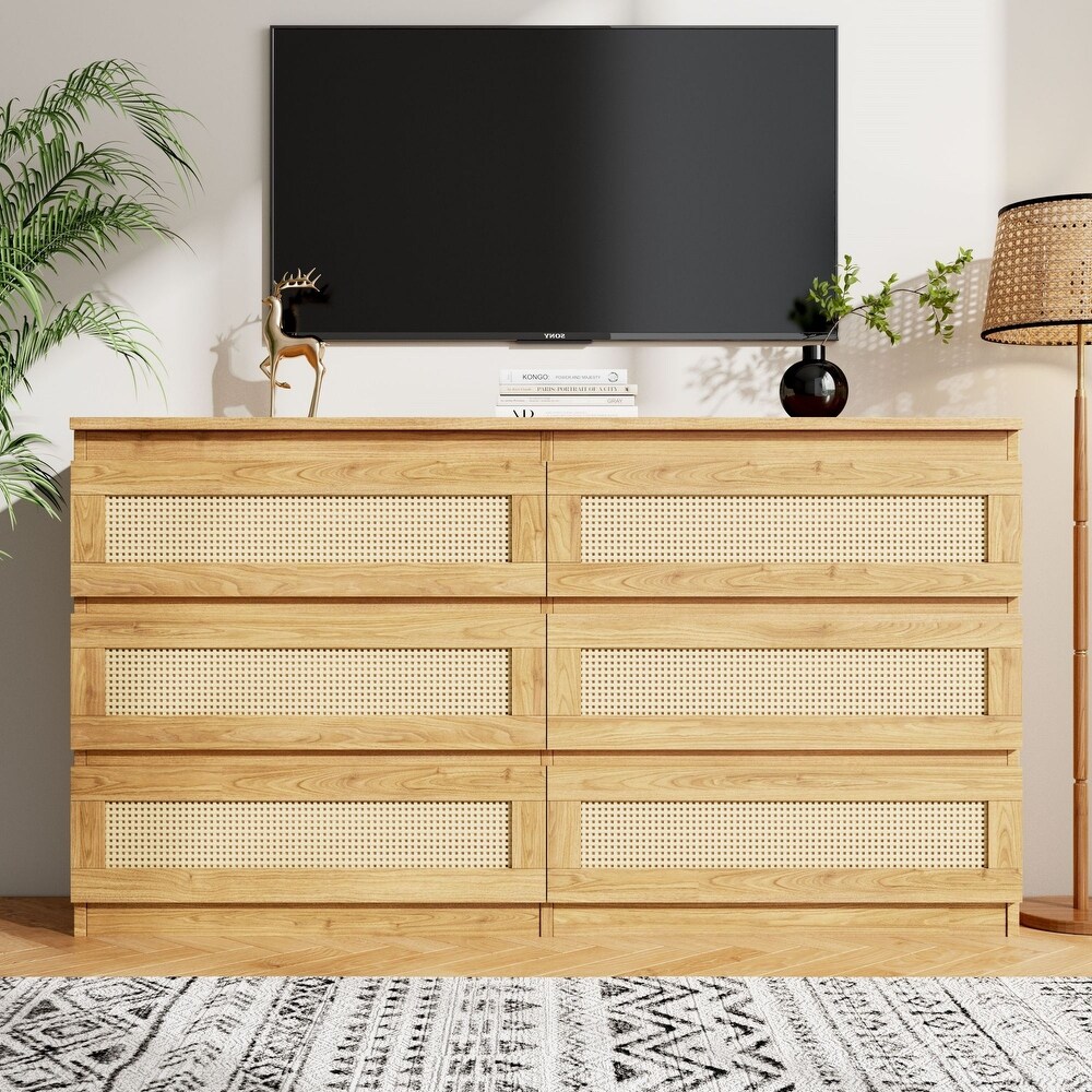 JASIWAY Buffet Table Kitchen Sideboard with Rattan Drawers