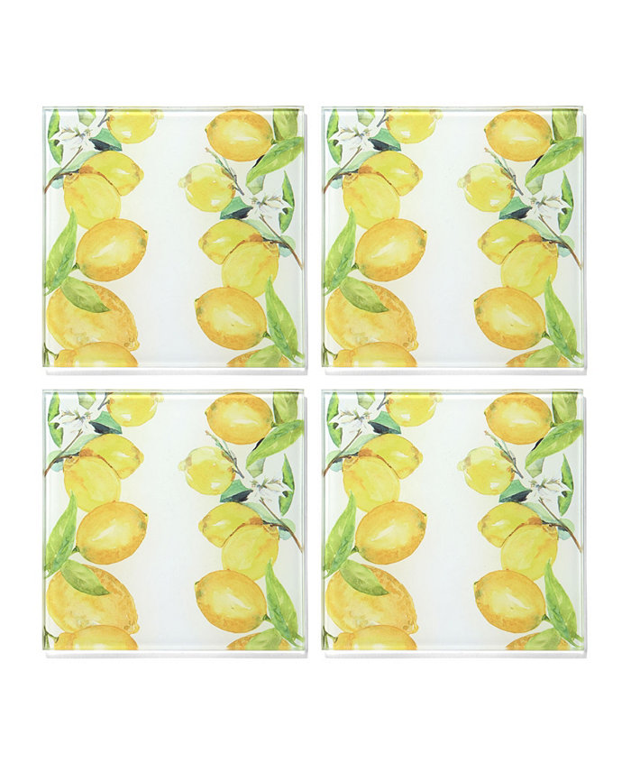 American Atelier 4 X 4 Lemon Branches Glass Coasters Set 4 Piece