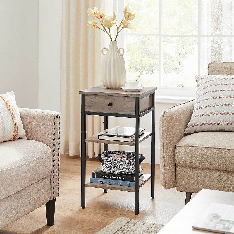 Tall Nightstand with Drawer and 2 Shelves