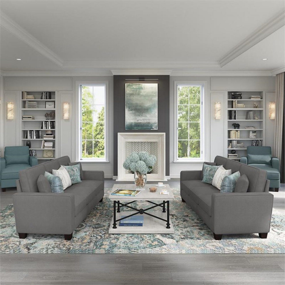 Stockton 85W Sofa in Dark Gray Microsuede   Sofas   by Homesquare  Houzz