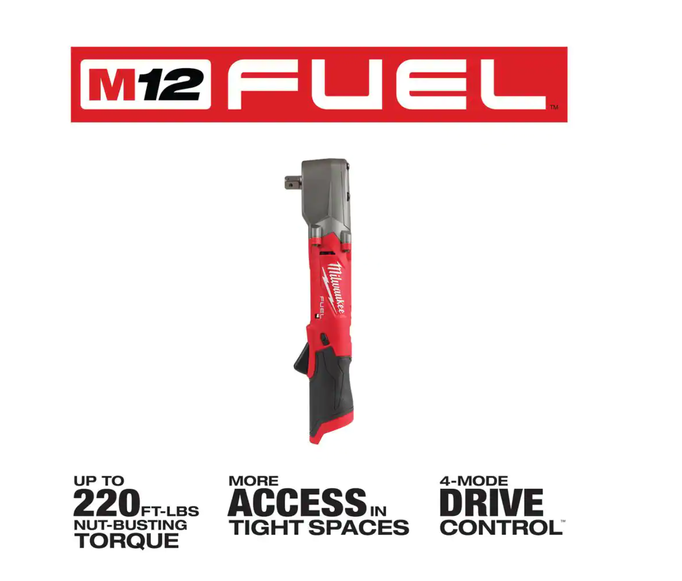 Milwaukee 2565P-20 M12 FUEL 12V Lithium-Ion Brushless Cordless 1/2 in. Right Angle Impact Wrench with Pin Detent (Tool-Only)